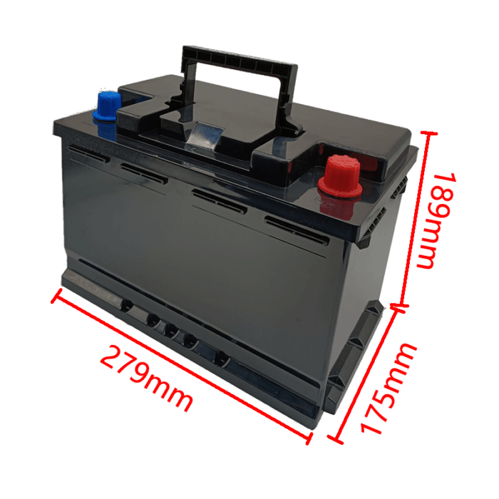 Car starter battery 52172 empty battery box size